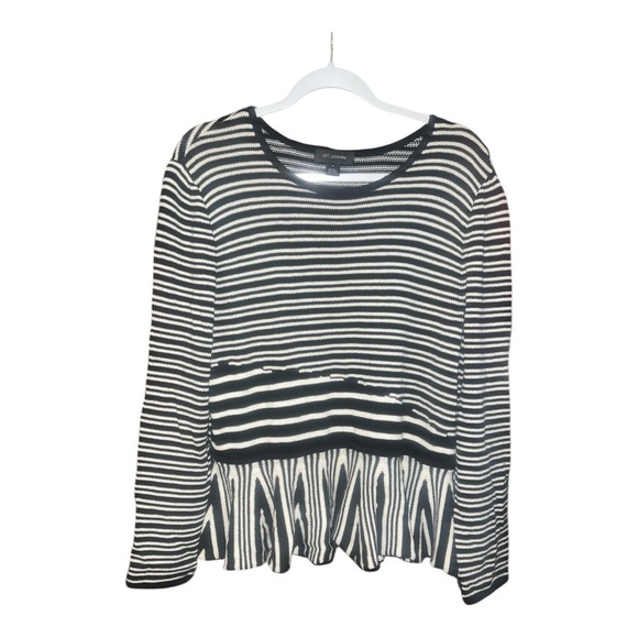 St. John Black and White Striped Peplum Sweater Wool Blend Size XL D01 - Picture 1 of 4